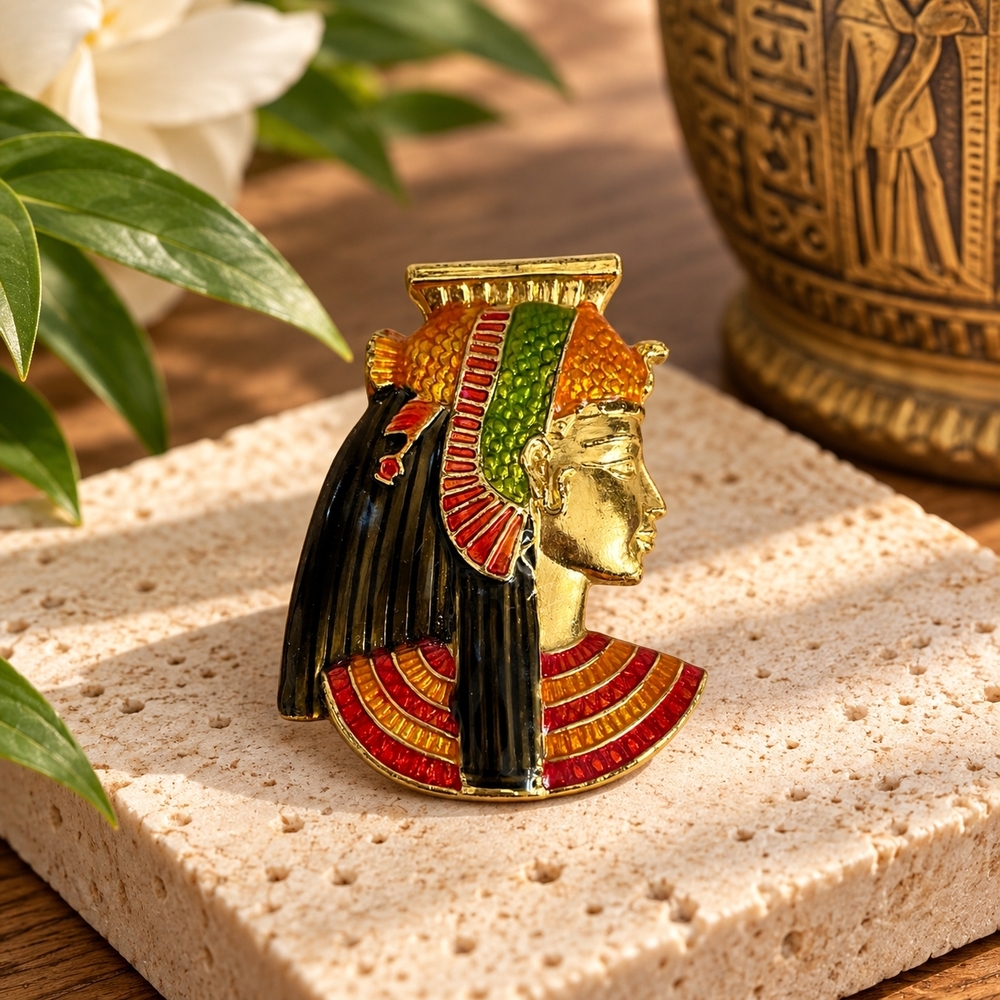 Egyptian Pharaoh Queen Profile Souvenir Fridge Magnet Vintage VG 2x2.25" Metal
